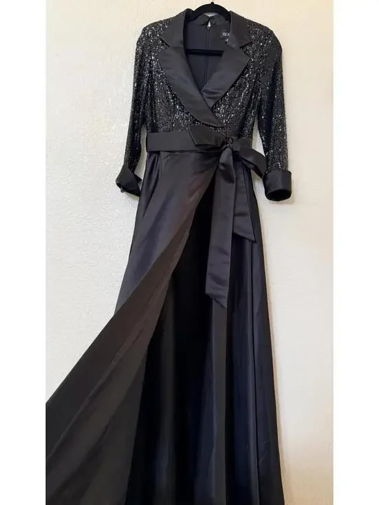 New Xscape Evenings Sequin Long Sleeve Tux Ballgown In Black Size 6 $298 - Picture 7 of 12
